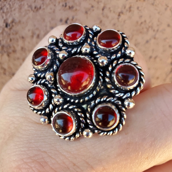 New Red Onyx Adjustable Silver Statement Ring. - Picture 5 of 10